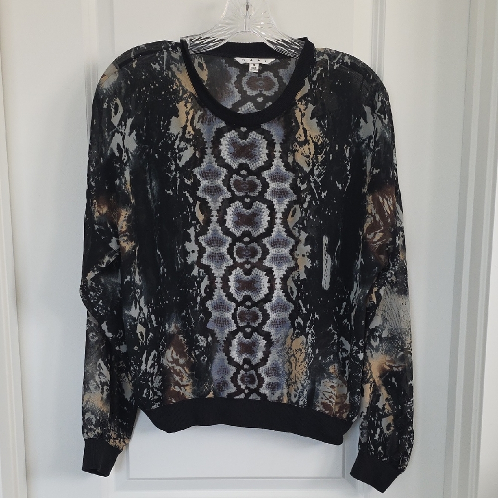 CAbi Black Multi Snake-Print Sheer Blouse